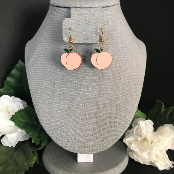 "Just Peachy!" New Handmade Gold-Tone Peach Dangle Earrings (1.75" L x 0.9" W) - Picture 3 of 6